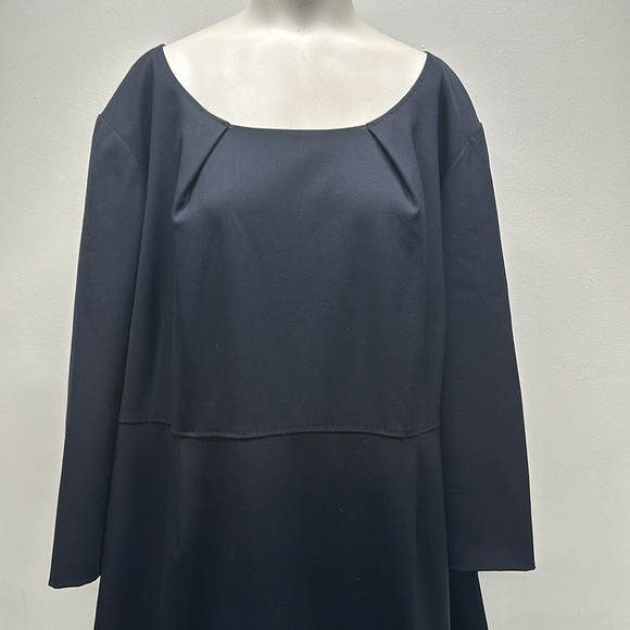 Lafayette 148 NY Dress Crew Neck Knee Length Midi Wool Navy Blue Plus Size 20 - Picture 2 of 9